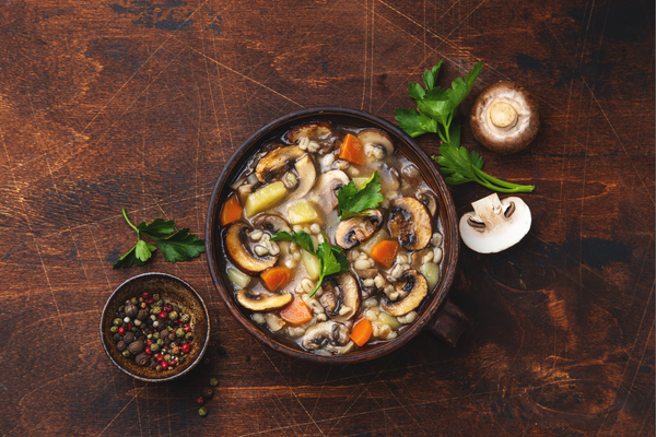 Vegan "Meaty Mushroom" And Barley Soup For Curbing Hunger