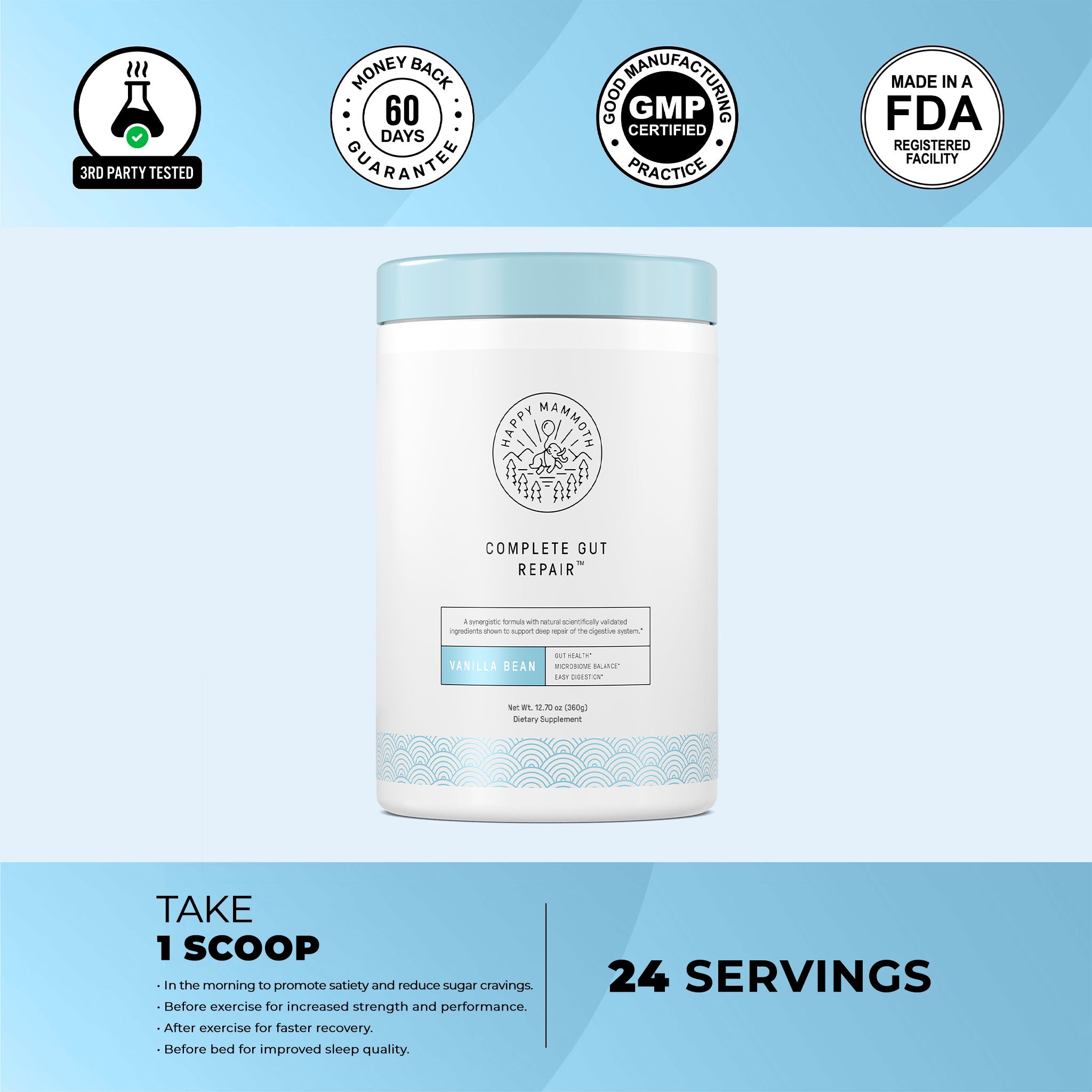 Amazon happy mammoth complete gut repair probiotic prebiotic fiber collagen supplement for gut health digestion healthy gut microbiome clearance